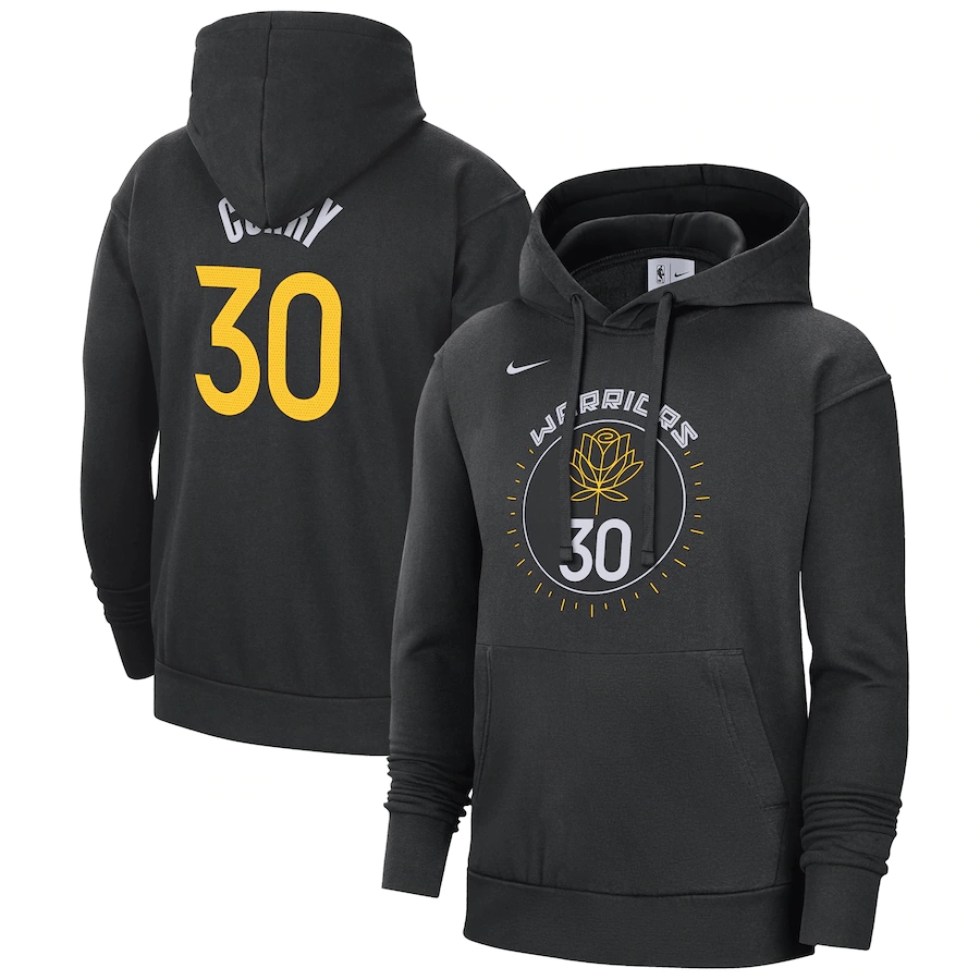 Men's Golden State Warriors #30 Stephen Curry Black 2022/23 City Edition Name & Number Essential Pullover Hoodie